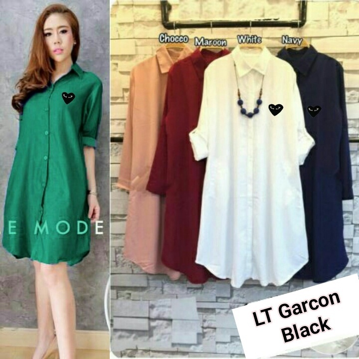 longtop putih garcon Bahan katun rayon aplikasi bordir tempel, Ukuran M, LD 90cm, Panjang 85cm. kp