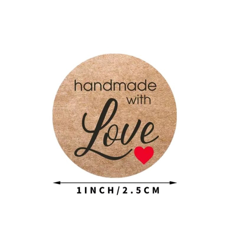 

1 Roll (500pcs) Sticker Handmade with Love/ Sticker Kemasan Makanan/ Sticker Label Packaging Handmade 2,5cm/Sticker Percantik Packaging Makanan Minuman Kue