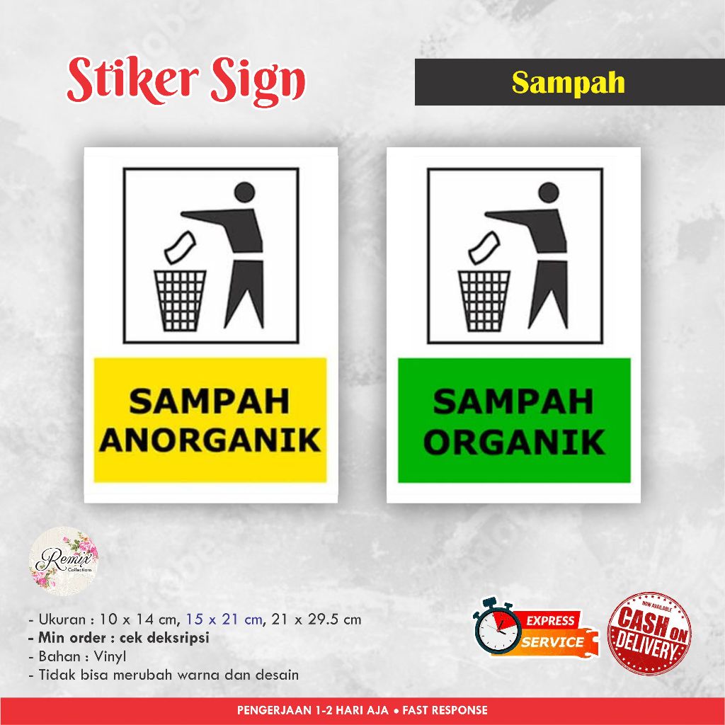 

STIKER SIGN SAMPAH ORGANIK NON ORGANIK VINYL / STIKER PERINGATAN / SIGN LABEL / WARNING SIGN