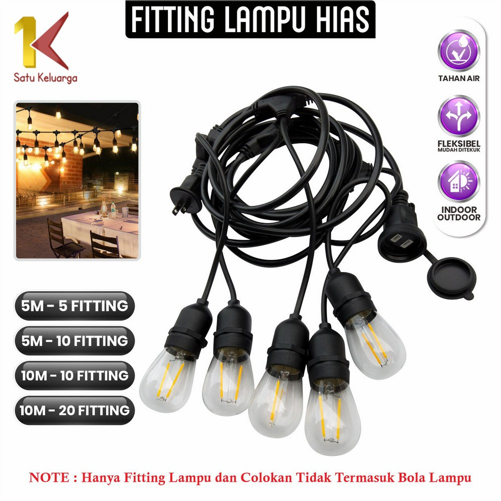 Satu Keluarga Kabel Fitting Lampu Gantung Outdoor 10 Meter 10 Fitting dengan Colokan C955 Fitting La