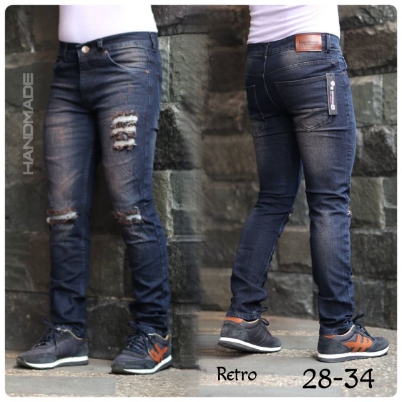 Celana Jeans Skinny pria Jeans Biker Sobek Petir Celana Pria Distro