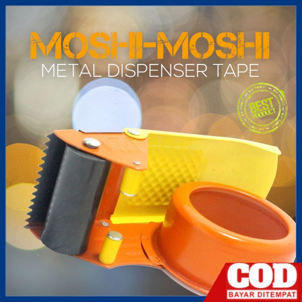 

Dispenser Lakban BESI . Moshi Moshi Tape Cutter Pemotong Lakban Isolasi