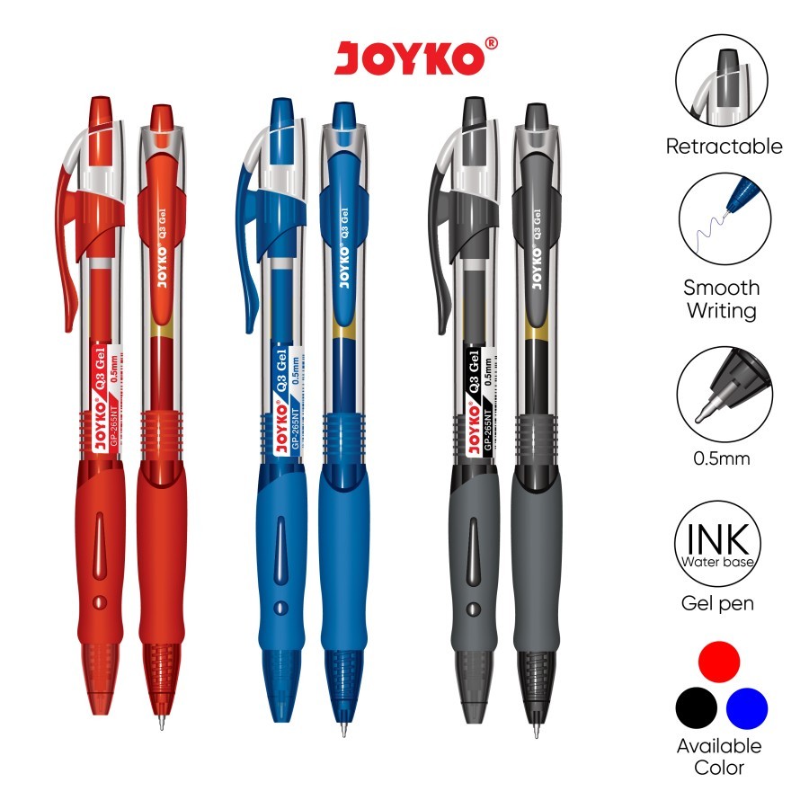 

Gel Pen/Pulpen/Pena Joyko GP-265NT Q3 Gel 0.5 mm BIRU/HITAM/MERAH 12pcs