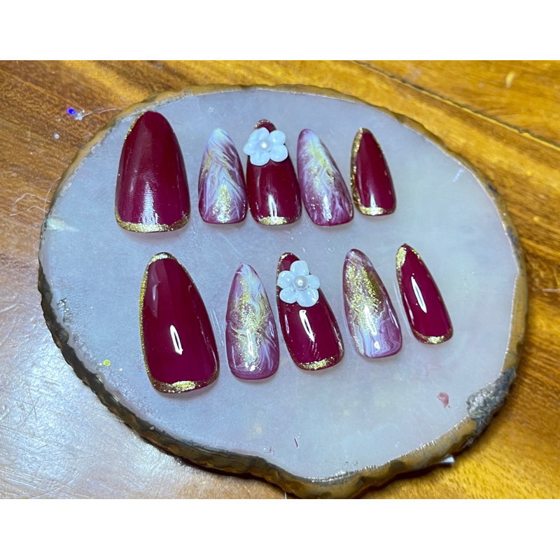 KUKU PALSU PENGANTIN MURAH / FAKE NAILS WEDDING MURAH WARNA MERAH MAROON marble