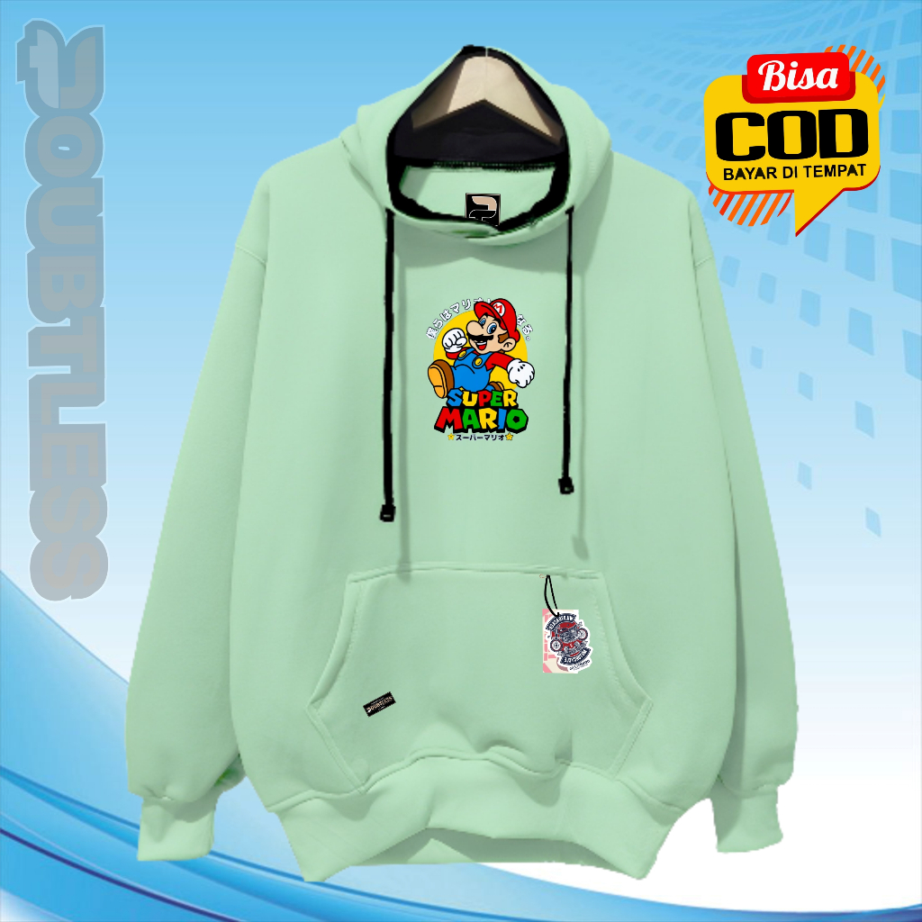 Hoodie hijau mint MARIO Pria distro Fleece Tebal lembut Motif Simple kekinian Brand local bandung Sw