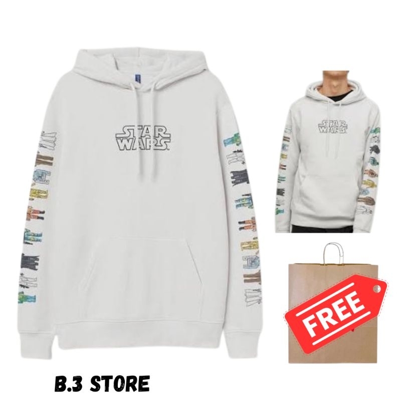 Hoodie Jaket HM Star Wars White Sweater Hoodie HnM Pria Wanita Fulltag