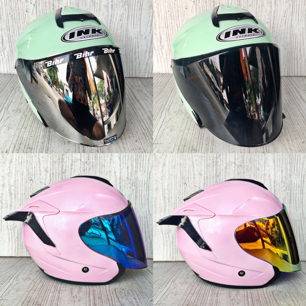 Helm Ink Dynamic Solid Aqua Blue/Solid Matcha Green / Ink Dynamic Pink Paket Ganteng/Helm Half Face