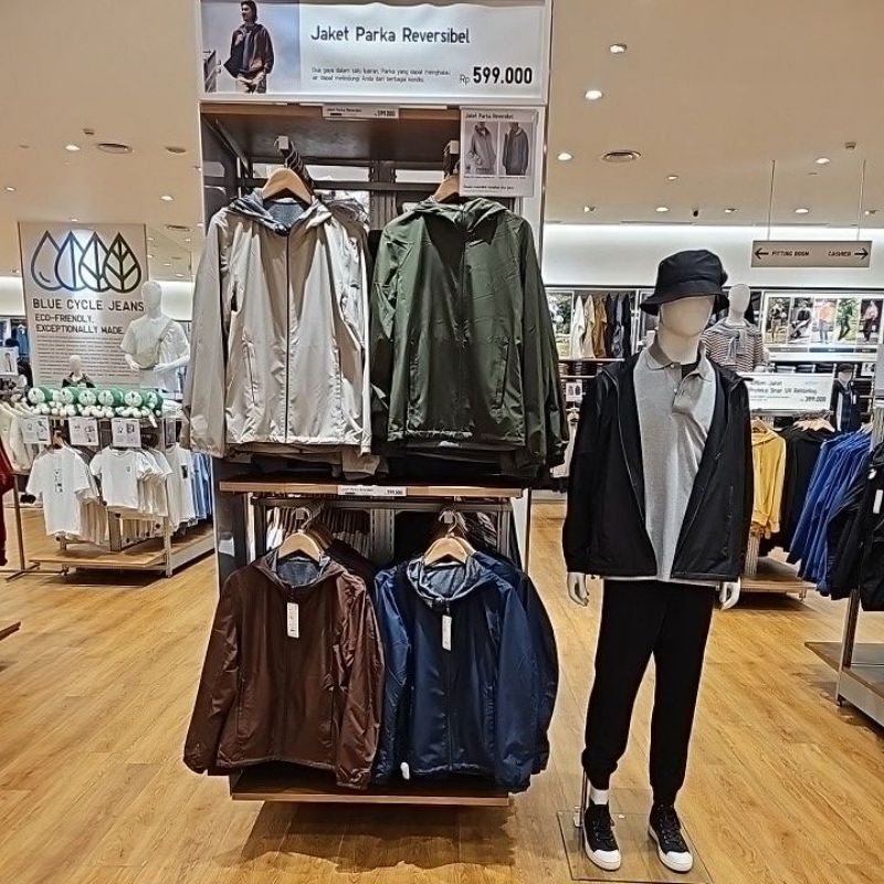 Man Uniqlo Jaket Parka Reversible Hoodie