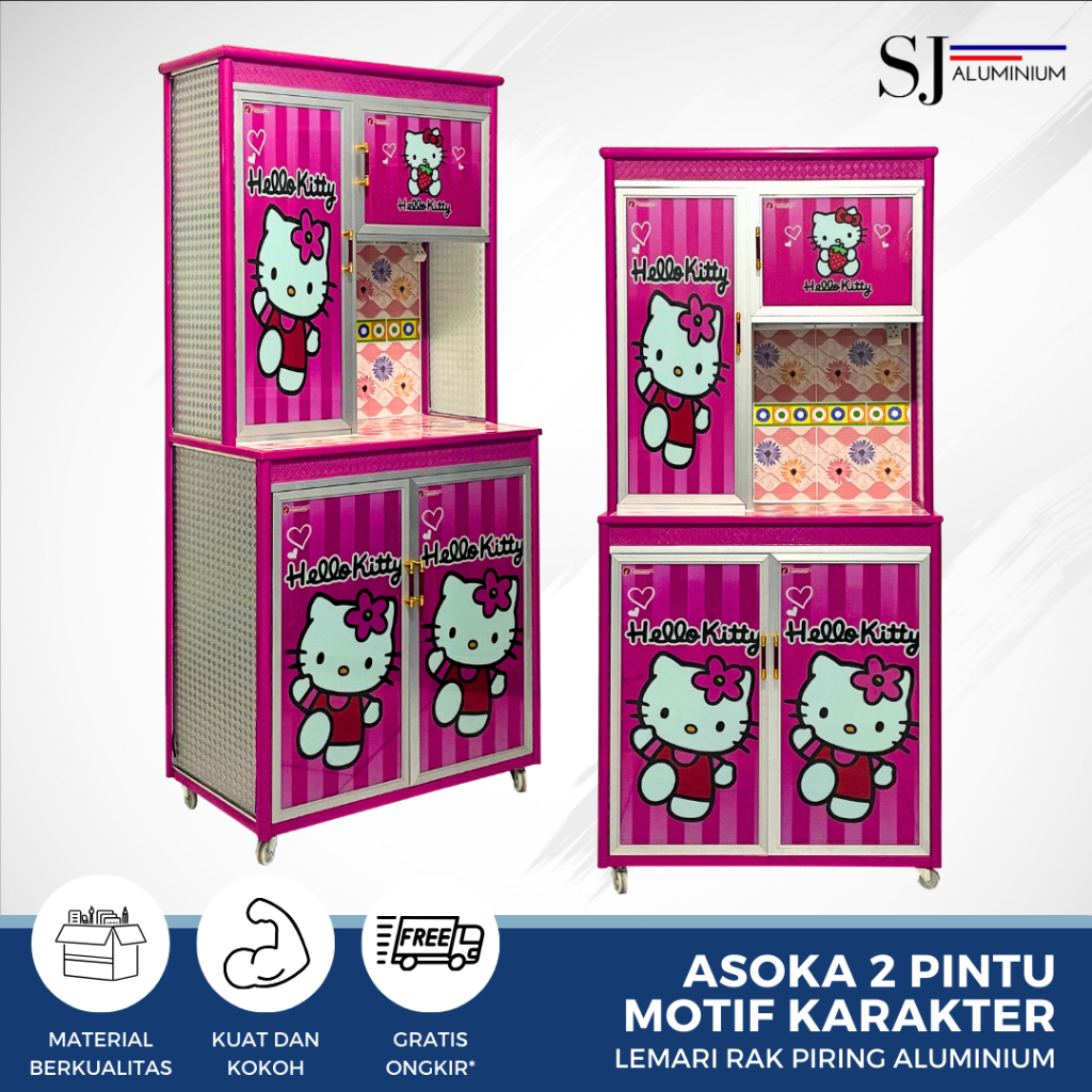 SJA - Rak Piring / Lemari Piring / Rak Dapur Kaca Aluminium - Asoka 2 Pintu Motif Karakter