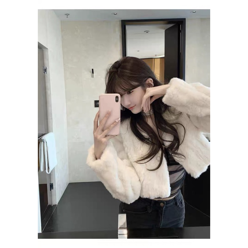 ☁️ Wina Crop Furry Cardigan ☁️ Cardigan outer musim dingin winter import korea jepang china bangkok 