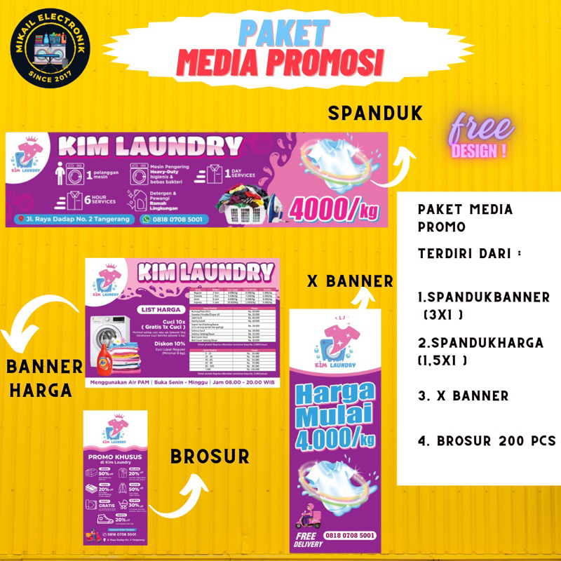 PAKET MEDIA PROMOSI LAUNDRY BANNER,SPANDUK X BANNER BROSUR