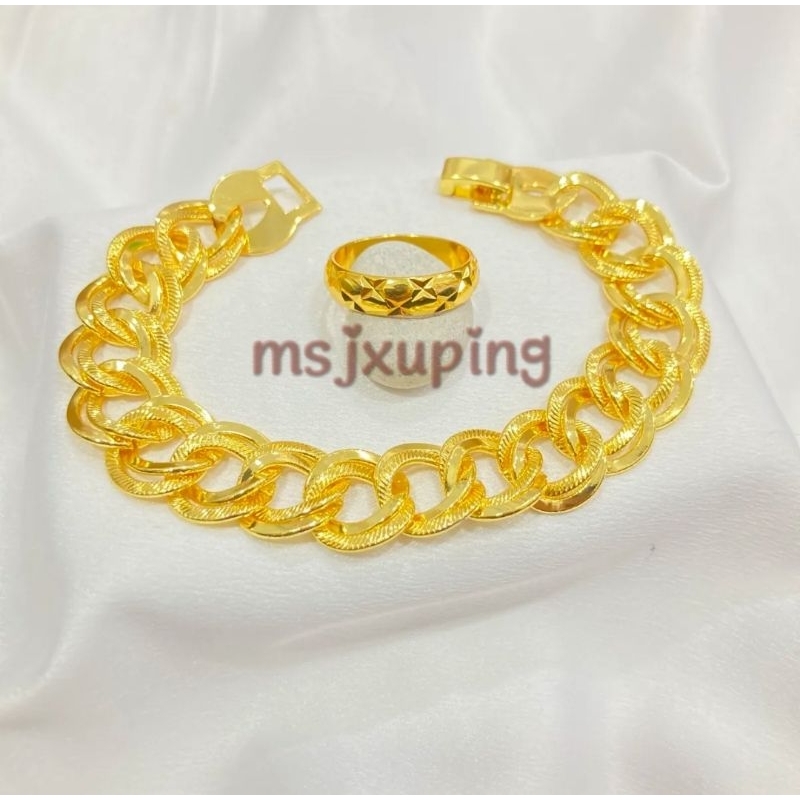 Set Gelang Cincin Sisik Naga Lapis Emas 24 Karat