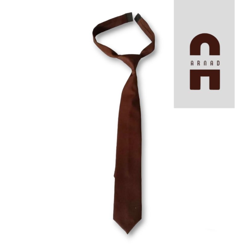 Dasi Panjang Coklat Tua Instan Pria Polos