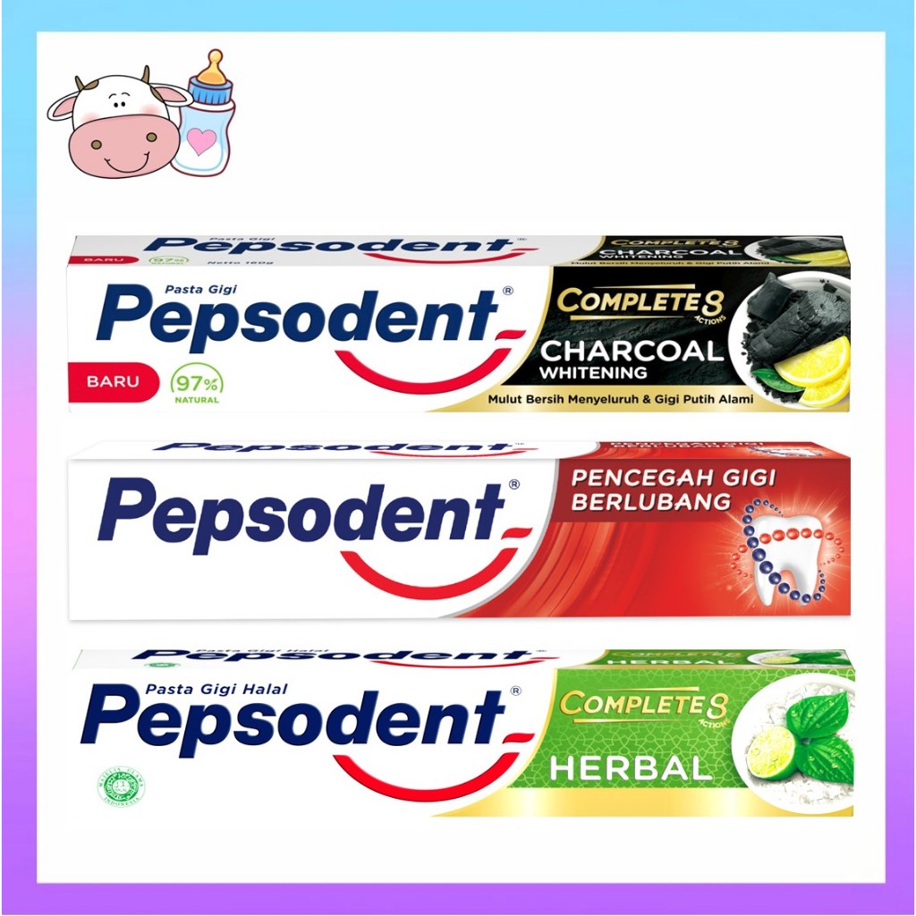 Pepsodent pasta Gigi Complete 8 Herbal / Pencegah Gigi Berlubang 190gr / Charcoal 160gr
