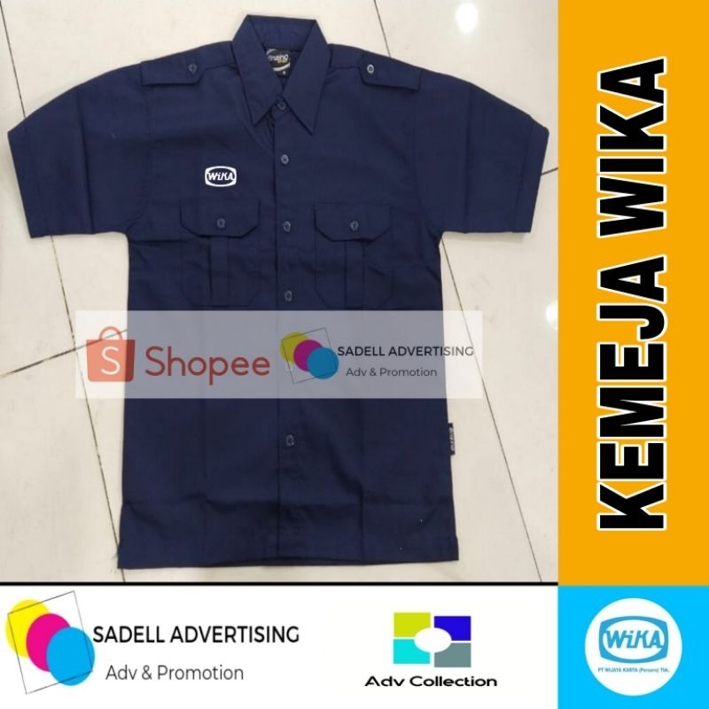 Kemeja WIKA Seragam PT WIKA Navy PDH Lengan Pendek Pria Bordir