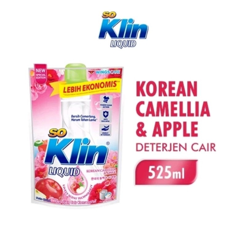 Soklin Detergent Cair Korean Camellia & Apple Pouch 525ml