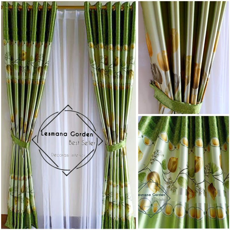 gorden jendela&pintu Ruang tamu blackout tebal tulip hijau terbaru