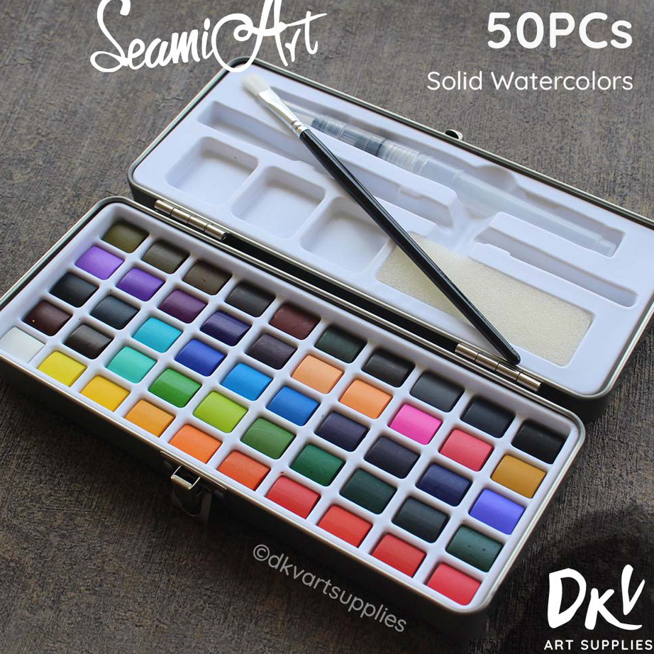 

Big Sale Seamiart 50 / 72 / 90 Warna Colors Solid Watercolor Cat Air Tin Box Set Laris