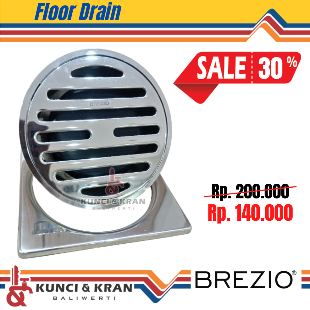 Floor drain Brezio FDBZ1301 Chrome afur lantai kamar mandi Saringan got