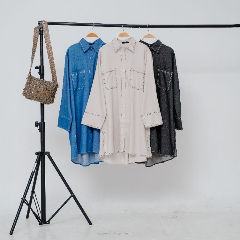 Bahja Syari - Zia Top Denim - Atasan Denim (Kemeja Basic)