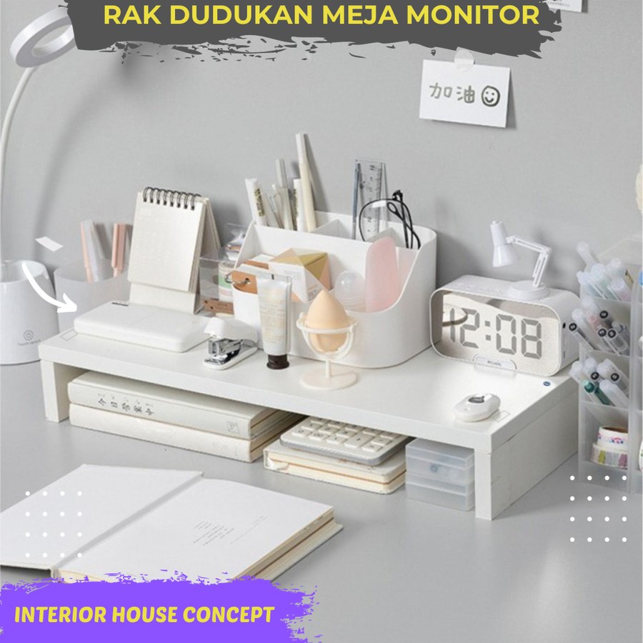 Meja Dudukan Monitor Serbaguna Bahan Kayu Stand Rak Meja Organizer