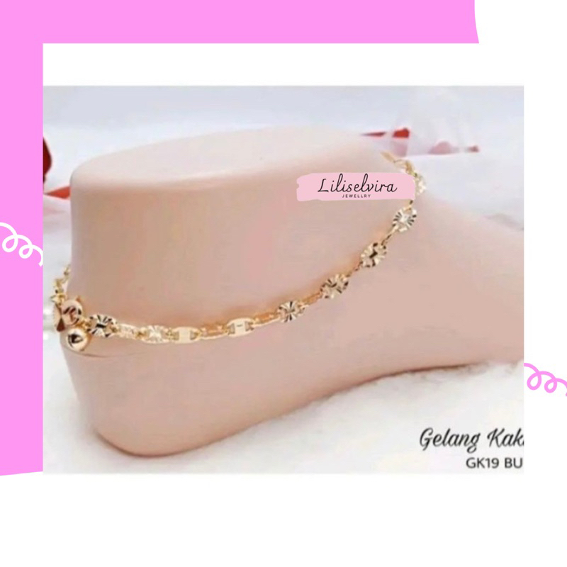 gelang kaki titanium berlapis emas motif batik