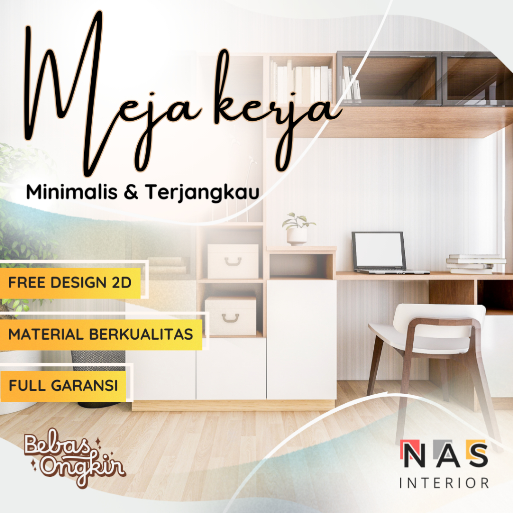 NAS Custom Meja Kerja Minimalis HPL | Meja Gamers | Workspace | Meja Rias | Meja Makan | Furniture B