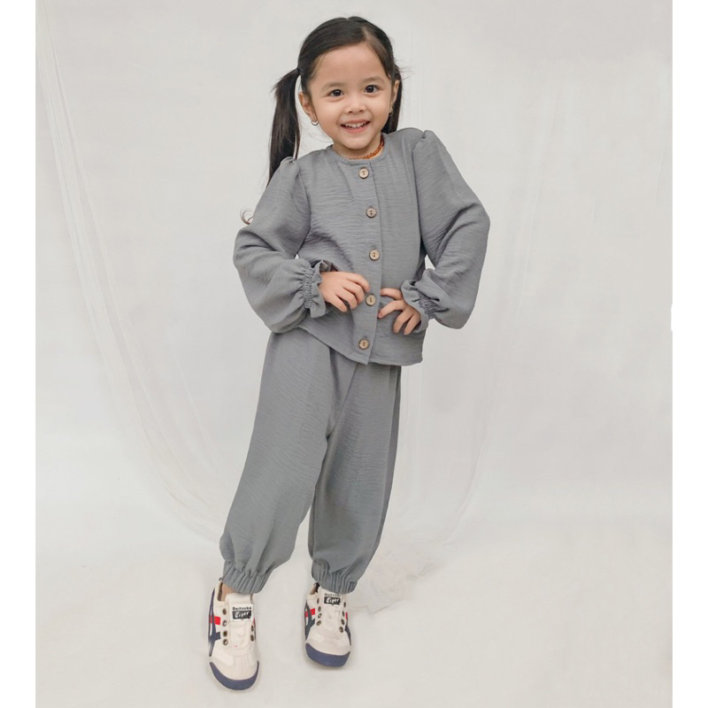 Amelie Set - One Set Setelan Baju Muslim Anak Perempuan Usia 1-4 Tahun / Home Set Anak Piyama Crinkl