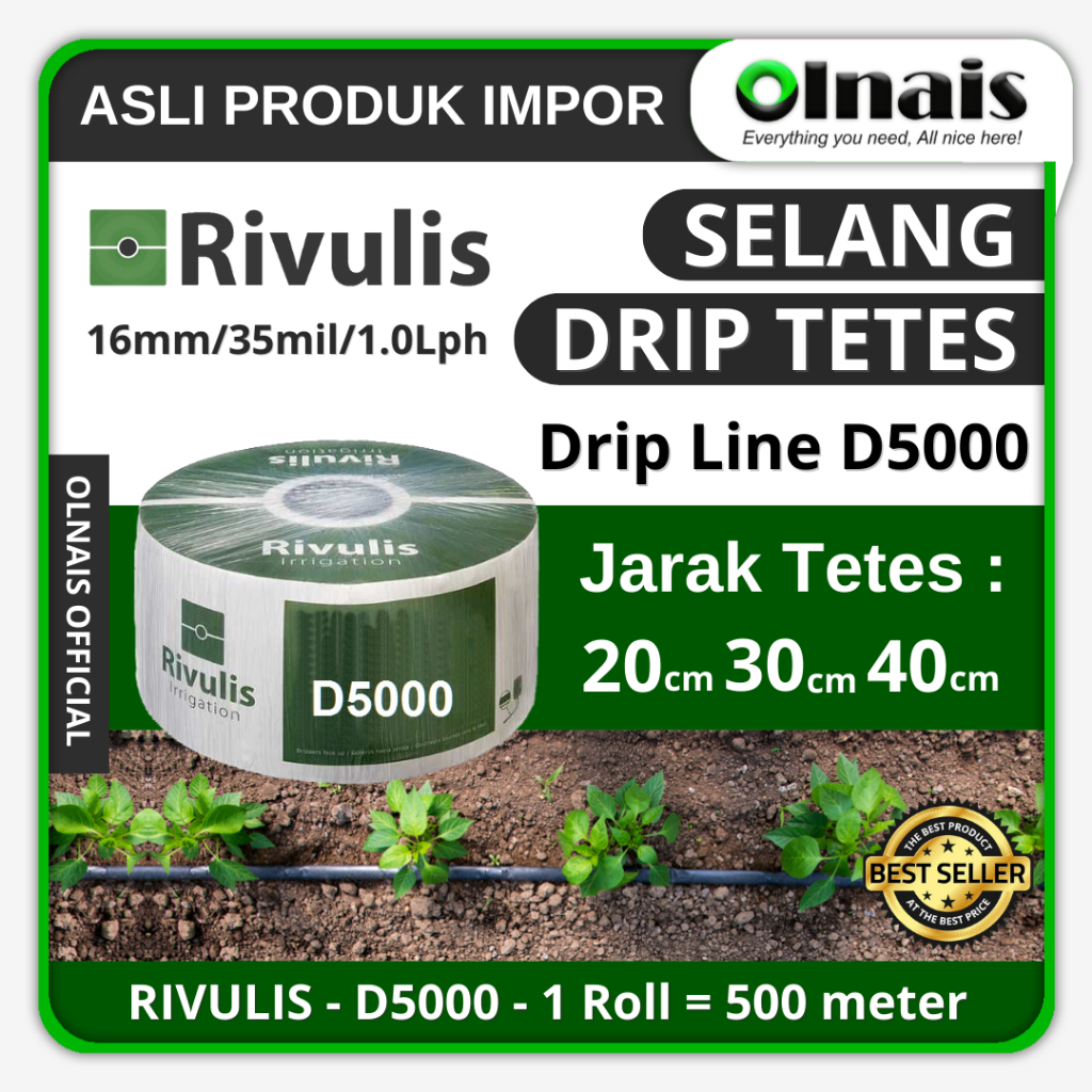 SELANG DRIP TETES IRIGASI - RIVULIS DRIPLINE D5000 - (Harga/10 meter)
