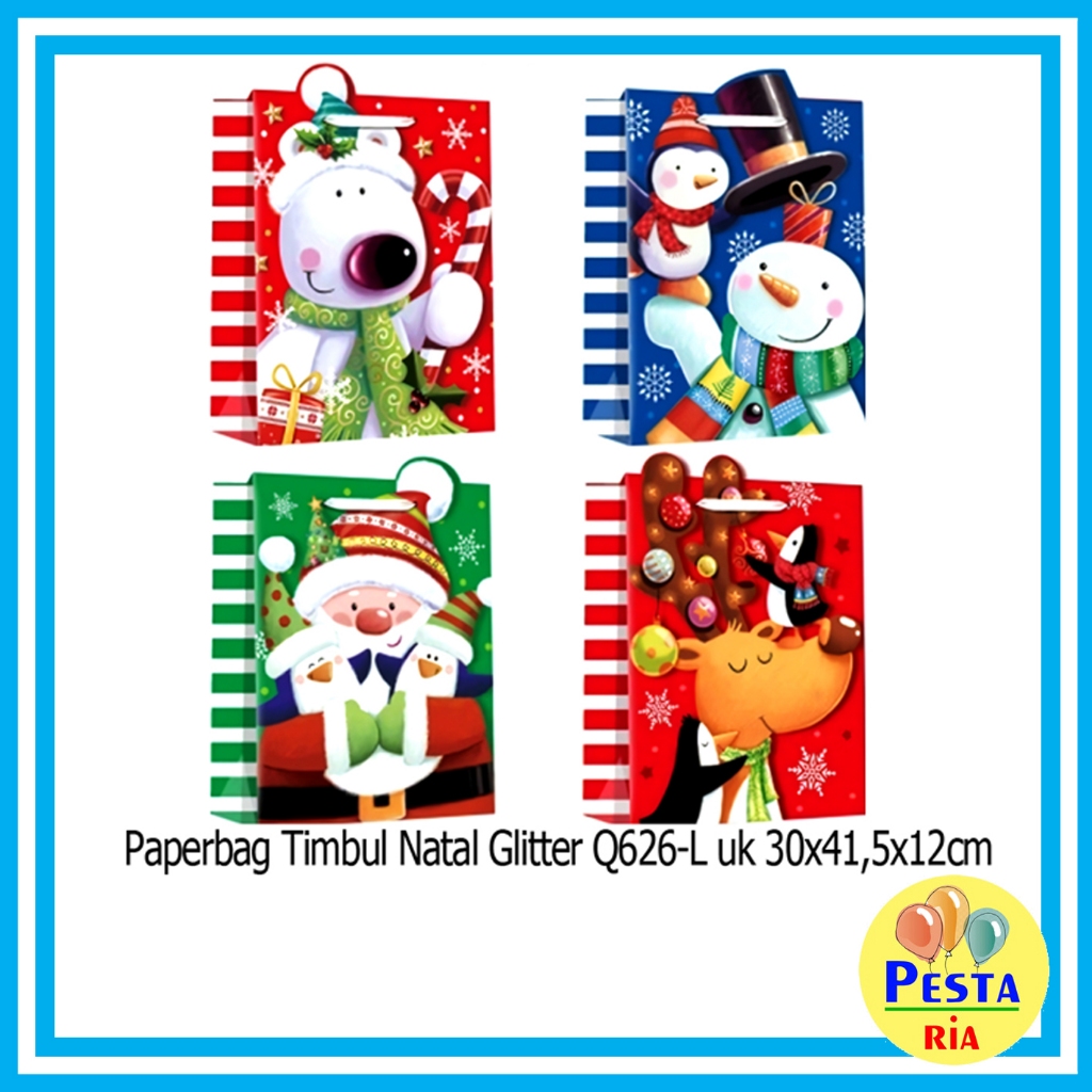 

SB1274 PAPERBAG NATAL CUTE GLITTER POND BERUANG PUTIH, SNOWMAN, SANTA UK30X41,5X12CM SHOPPING BAG, GODIE BAG, SOUVENIR NATAL, MUSIM DINGIN, KADO NATAL, HIASAN NATAL