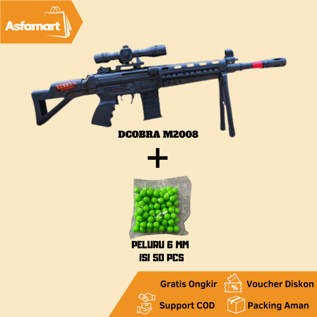 Mainan  Tembak Tembakan Pistol Kokang Dcobra M2008 + Free Peluru isi 50 pcs