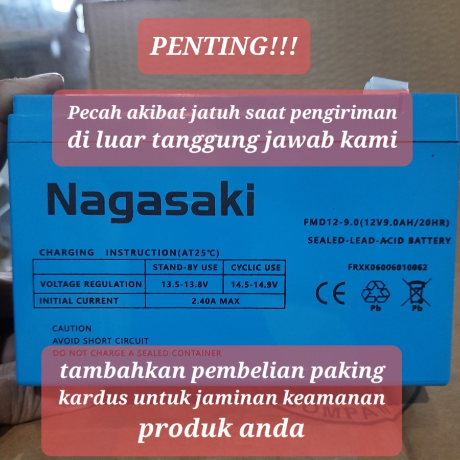 Aki Kering 12V 9Ah Nagasaki Original Tangki Sprayer Elektrik Battery