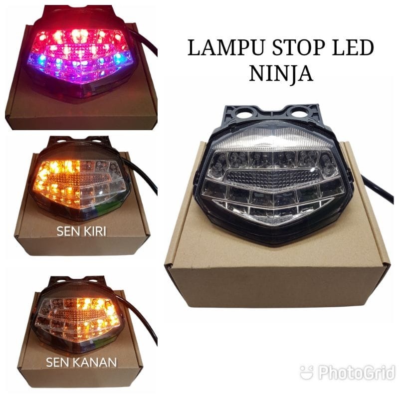 Lampu Stop LED Motor Ninja RR / Ninja 250 Karbu 3 in 1 – Sein + Rem + Kota 12V – Variasi Belakang