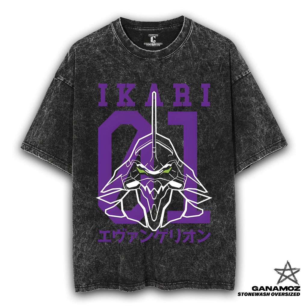 GANAMOZ Kaos Anime Evangelion IKARI Stone Wash Oversize Unisex T-shirt | Kaos Oversize Wanita | Kaos