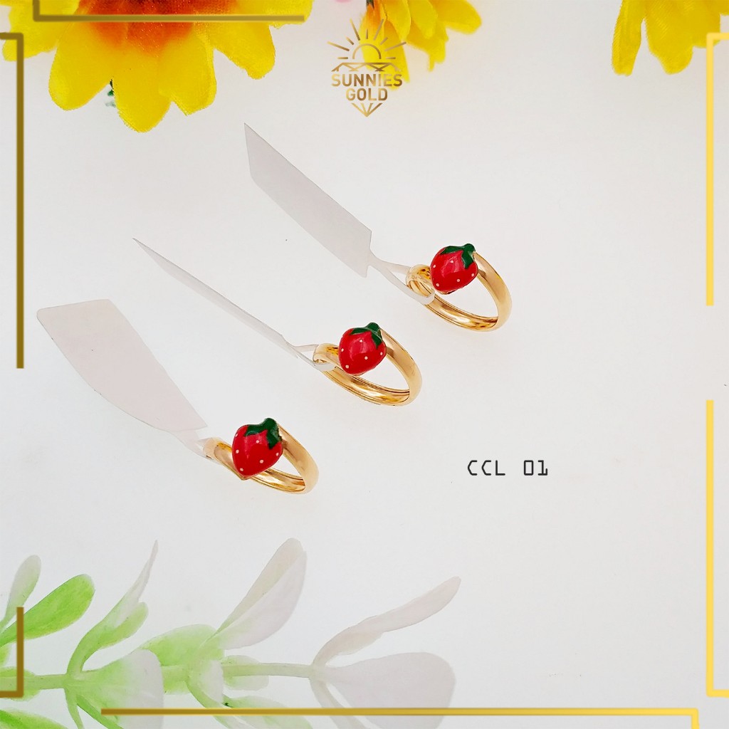 CINCIN ANAK KECIL EMAS ASLI KADAR 375 STRAWBERRY CINCIN BALITA WARNA WARNI FRUIT SERIES 1