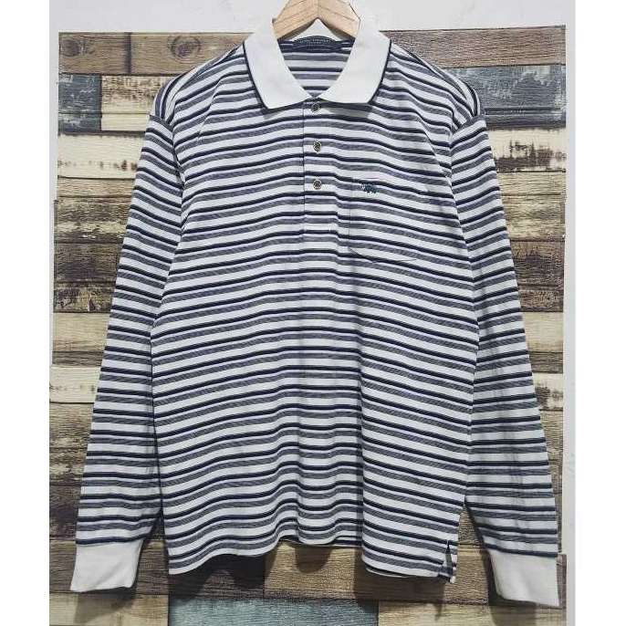 Kansai Yamamoto Pocket Striped Salur Polo Shirt Long Sleeve ( Size L )