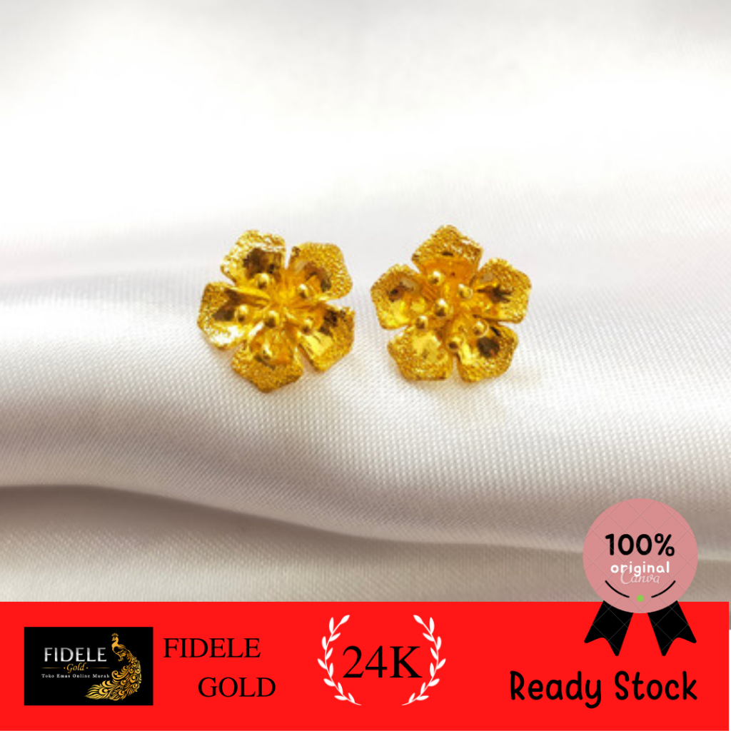 Anting Bunga Kendari besar 2 graman emas asli kadar 24k 999