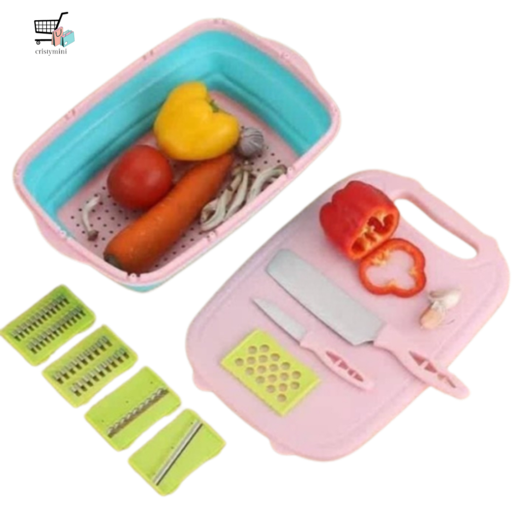 MURAH❗❗ PISAU SET TALENAN LIPAT MULTIFUNGSI PINK / DAPUR UNIK TELENAN LIPAT SET PISAU 9IN1 / Talenan