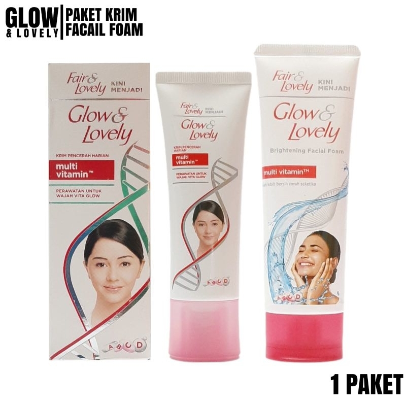 Paket Fair &amp; Lovely / Glow &amp; Lovely Krim Pencerah 23gr + Facial Foam 50gr BPOM