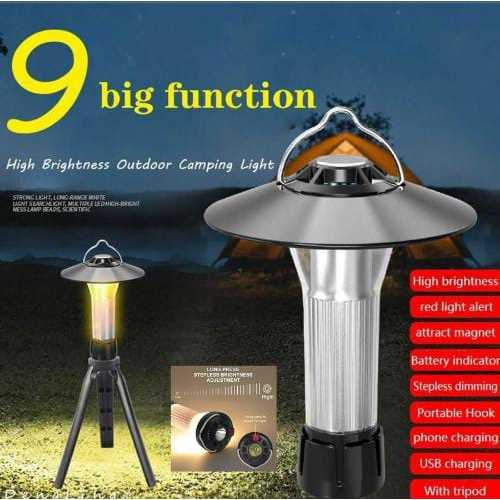 LAMPU CAMPING LED OUTDOOR PORTABLE 4 MODE LAMPU LED CAMPING EMERGENCY TAHANAIR RECHARGEABLE