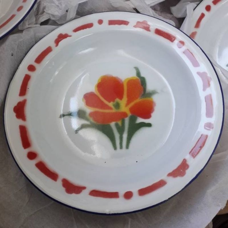 12 pcs/1 lusin  piring seng enamel/piring jadul UK 20 cm