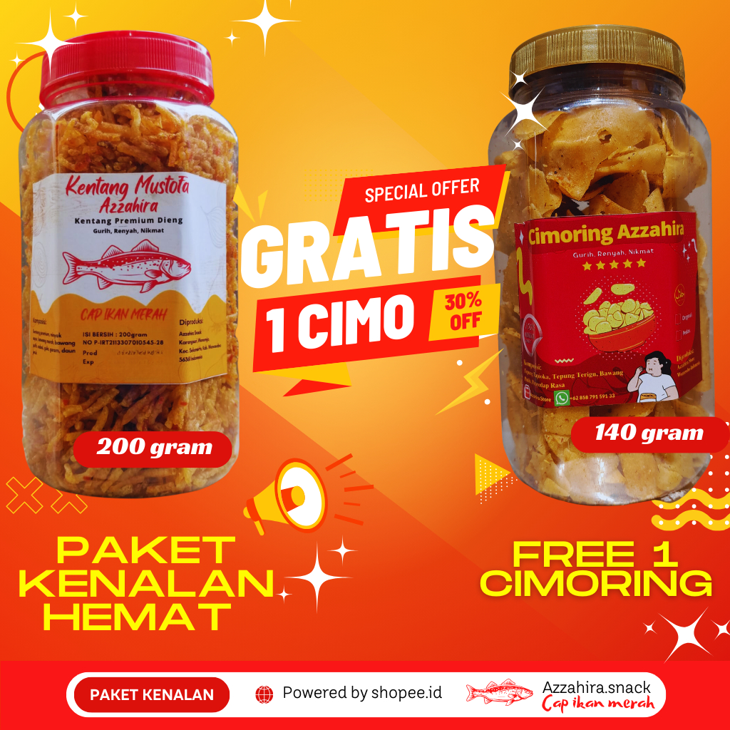 

Paket kenalan KENTANG MUSTOFA 200 gram Gratis CIMORING 130 gram