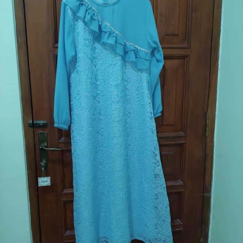 Gamis Pesta Remaja Brokat  Baru  Soft Blue Ld 100