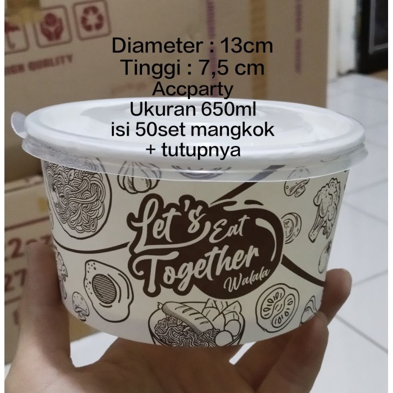 Paper Bowl Motif 650ml + Tutup / Mangkok Rice Bowl Motif 650ml (50set)