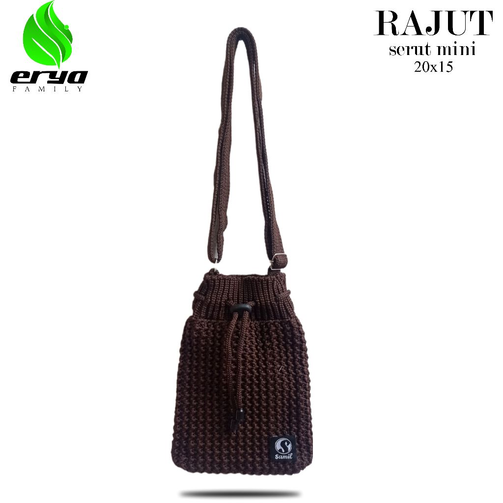 Tas Rajut Serut Mini Polos - Tas Selempang Rajut