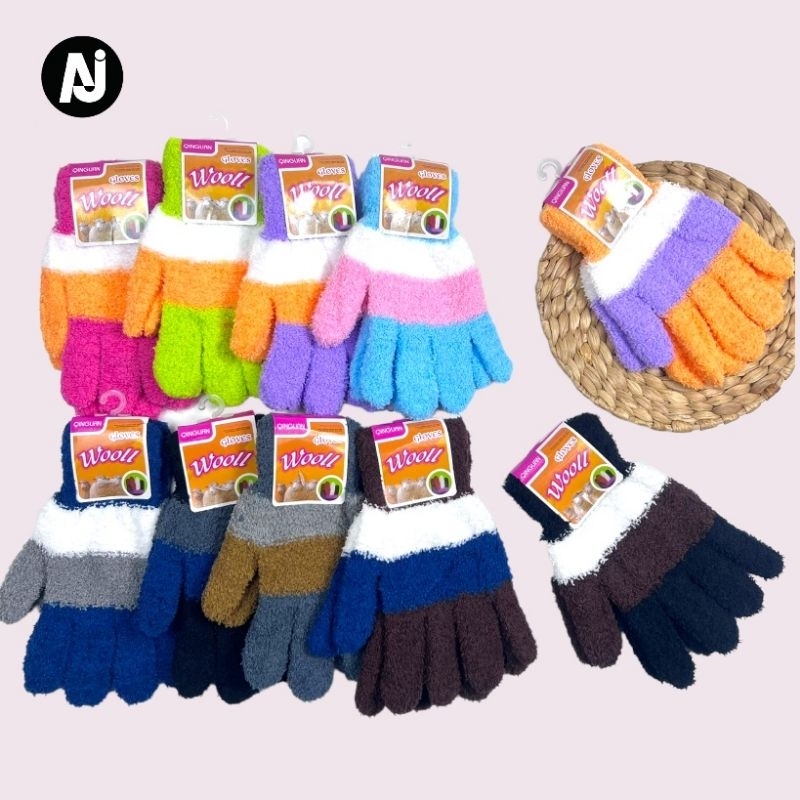 SARUNG TANGAN WOLL BULU / SARUNG TANGAN MOTOR WANITA/ Sarung tangan wanita belang import