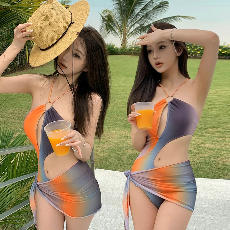 𝐑𝐄𝐀𝐃𝐘 𝐒𝐓𝐎𝐂𝐊 𝐒𝐀𝐅 - NAMI ORANGE colorful swimsuit one piece + cover up woman premium / korean swimwear