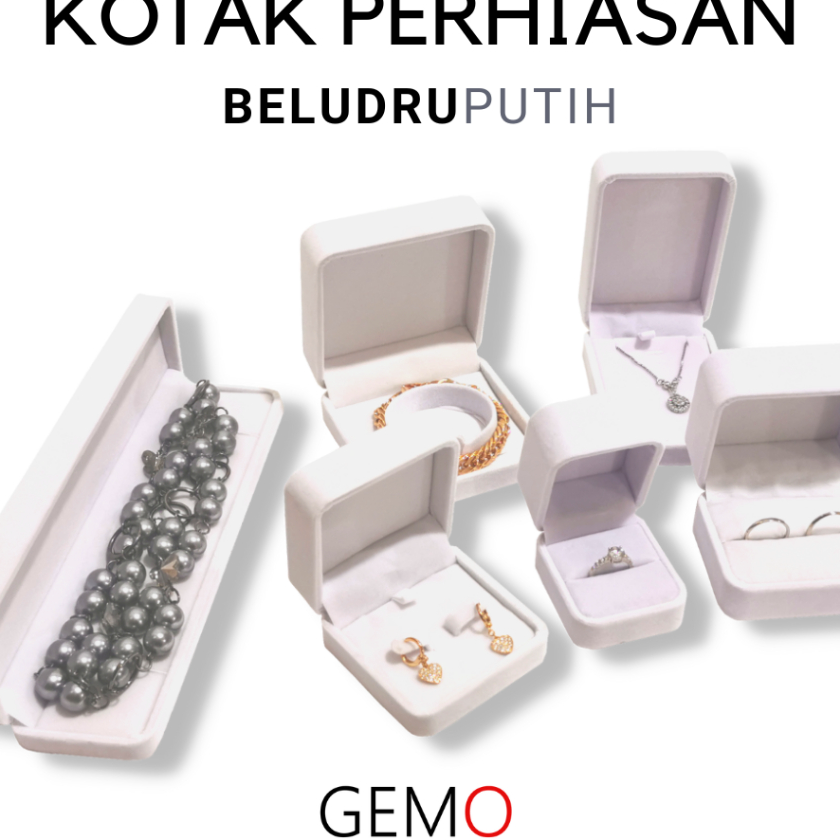 Terbaru | HJ6 | Kotak Perhiasan Warna Putih Beludru Set / Cincin / Liontin / Gelang / Kalung Koye / 