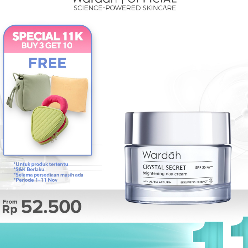 CUCI_GUDANG Wardah Crystal Secret Brightening Day Cream - Krim Siang dengan Ekstrak Edelweiss dan Ni