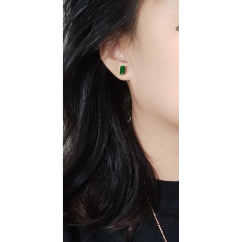 Anting Giok Burma / Giwang Giok Burma Icy Green ikat perak bersertifikat